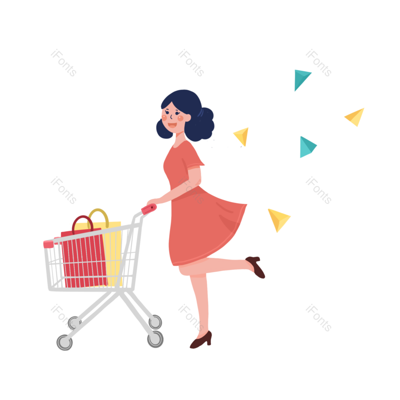 618图片,购物狂欢元素,年中大促PNG,女人购物免抠素材